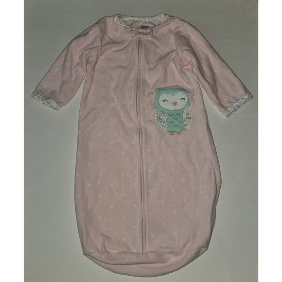 Carter's Fleece Sleep Sack Pajamas Baby OS One Size Pink White Polka Dots Owl - Picture 1 of 4